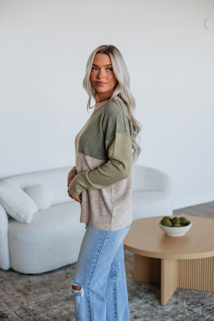 Reina Colorblock Sweater - Moss