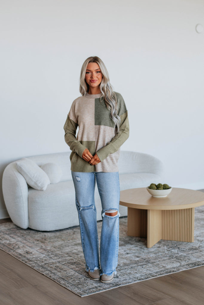 Reina Colorblock Sweater - Moss