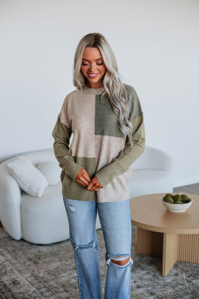 Reina Colorblock Sweater - Moss