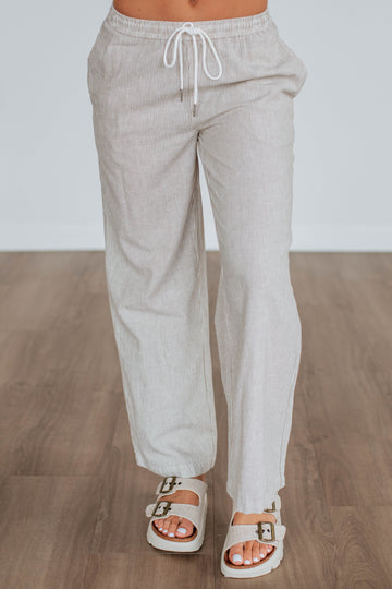 Renita Linen Pants - Khaki Mix