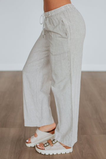 Renita Linen Pants - Khaki Mix