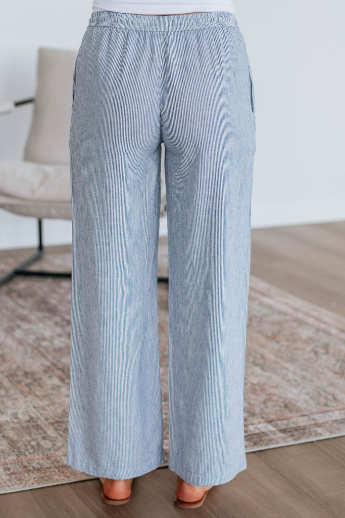 Renita Linen Pants - Steel Blue Mix