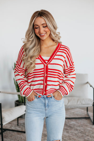 Scottie Striped Cardigan - Cherry Mix