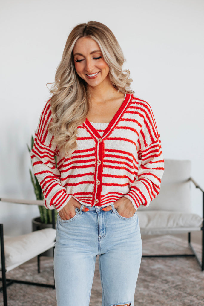 Scottie Striped Cardigan - Cherry Mix