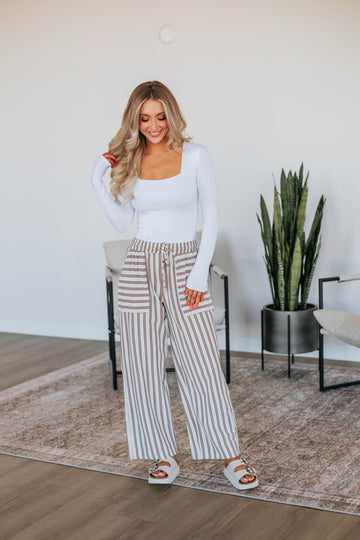 Shannon Striped Pants - Mocha Mix