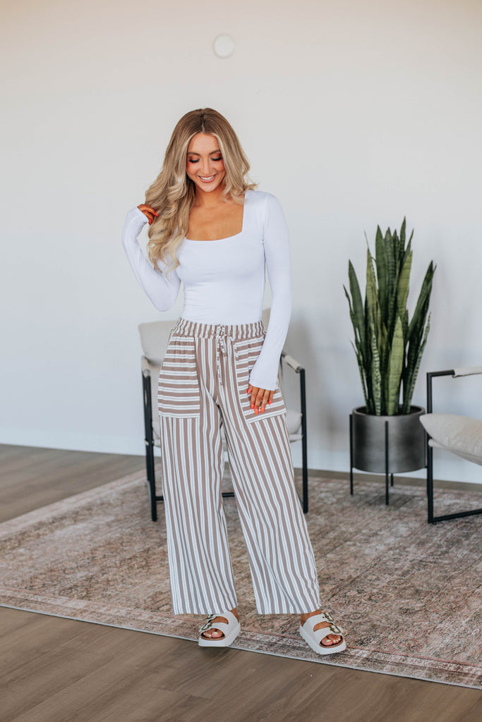 Shannon Striped Pants - Mocha Mix