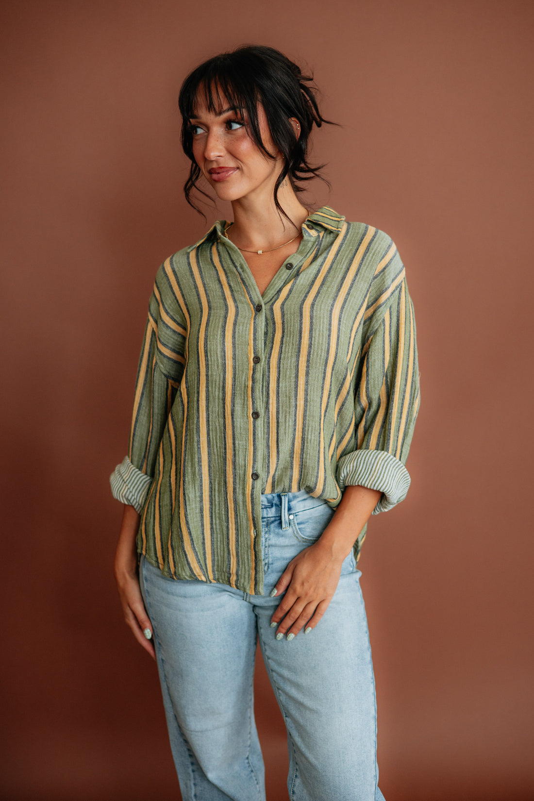 Devann Striped Button Down