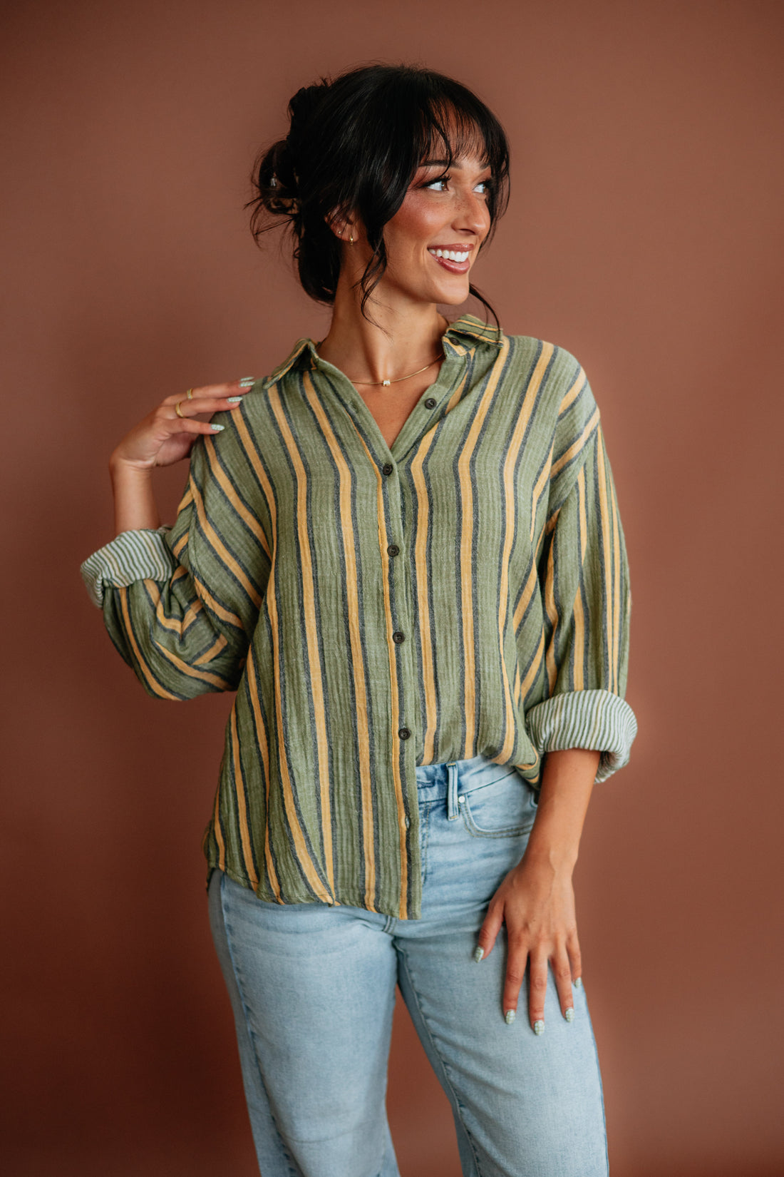 Devann Striped Button Down