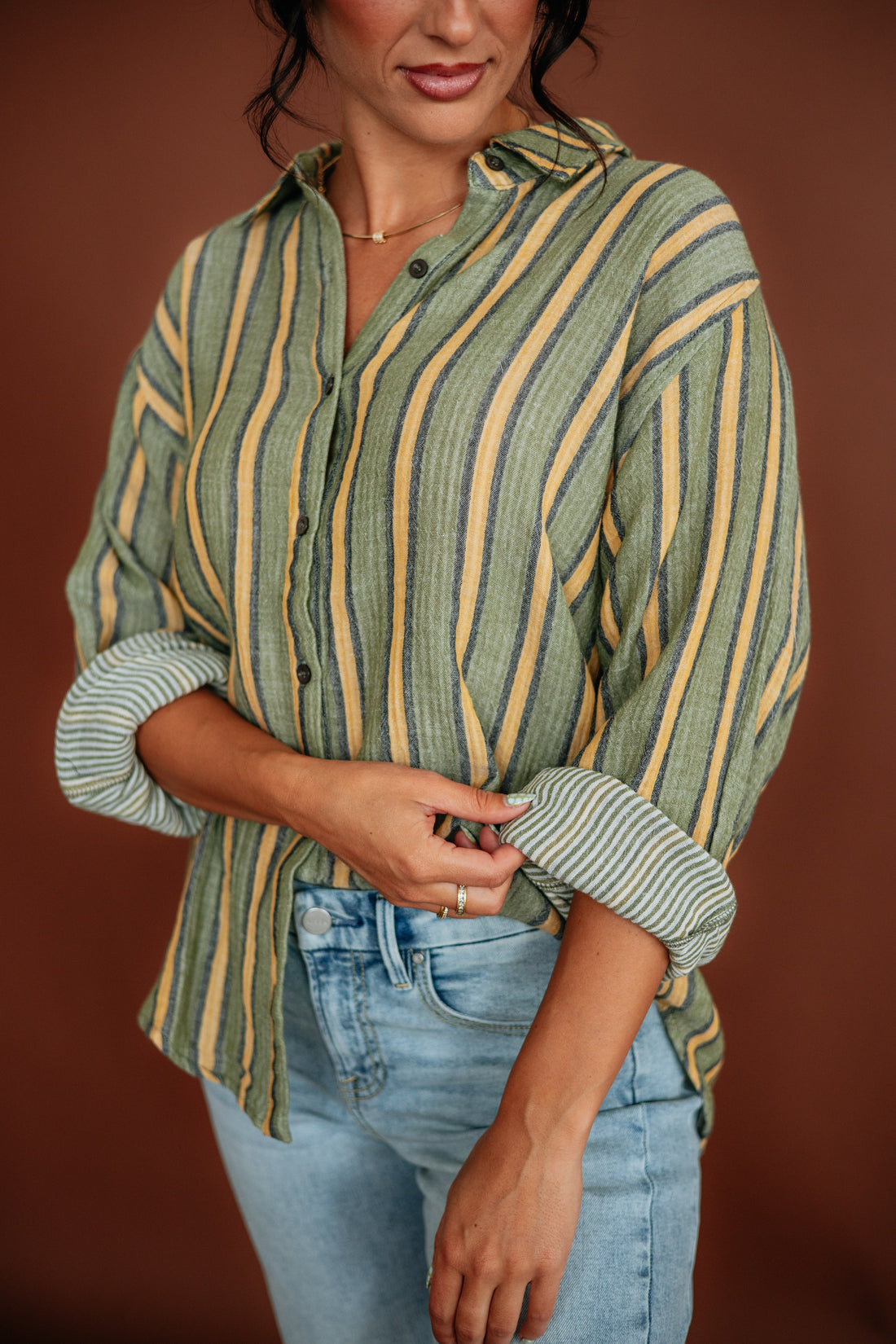 Devann Striped Button Down
