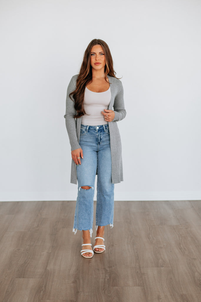 Maylin Ribbed Cardigan - Heather Grey