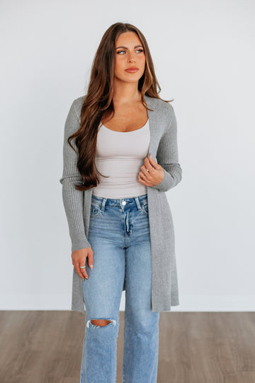 Maylin Ribbed Cardigan - Heather Grey