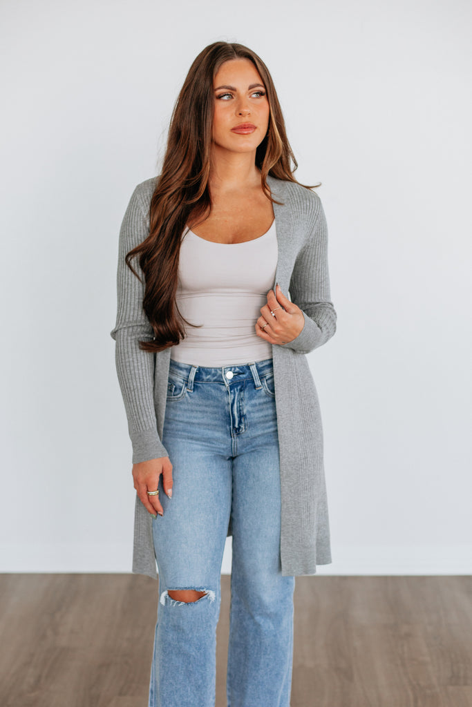 Maylin Ribbed Cardigan - Heather Grey