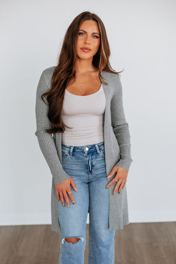 Maylin Ribbed Cardigan - Heather Grey
