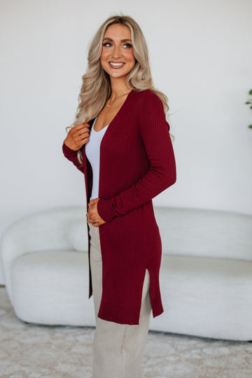 Maylin Ribbed Cardigan - Merlot