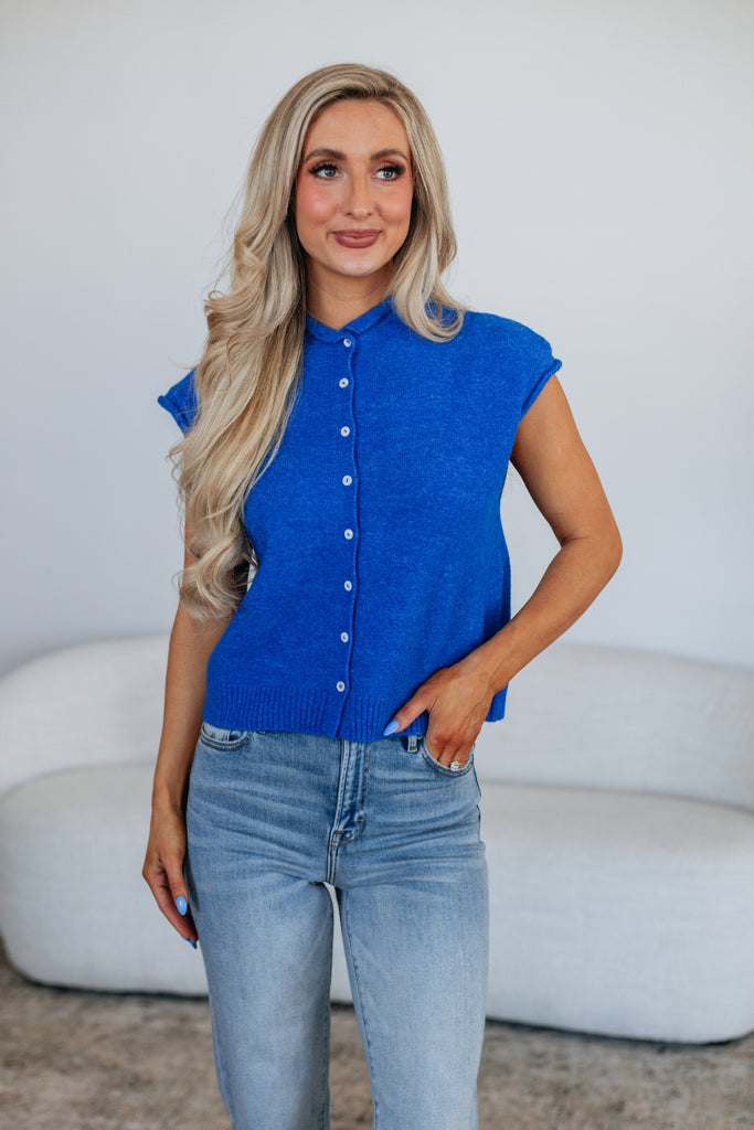 Camry Cardigan Top - Cobalt