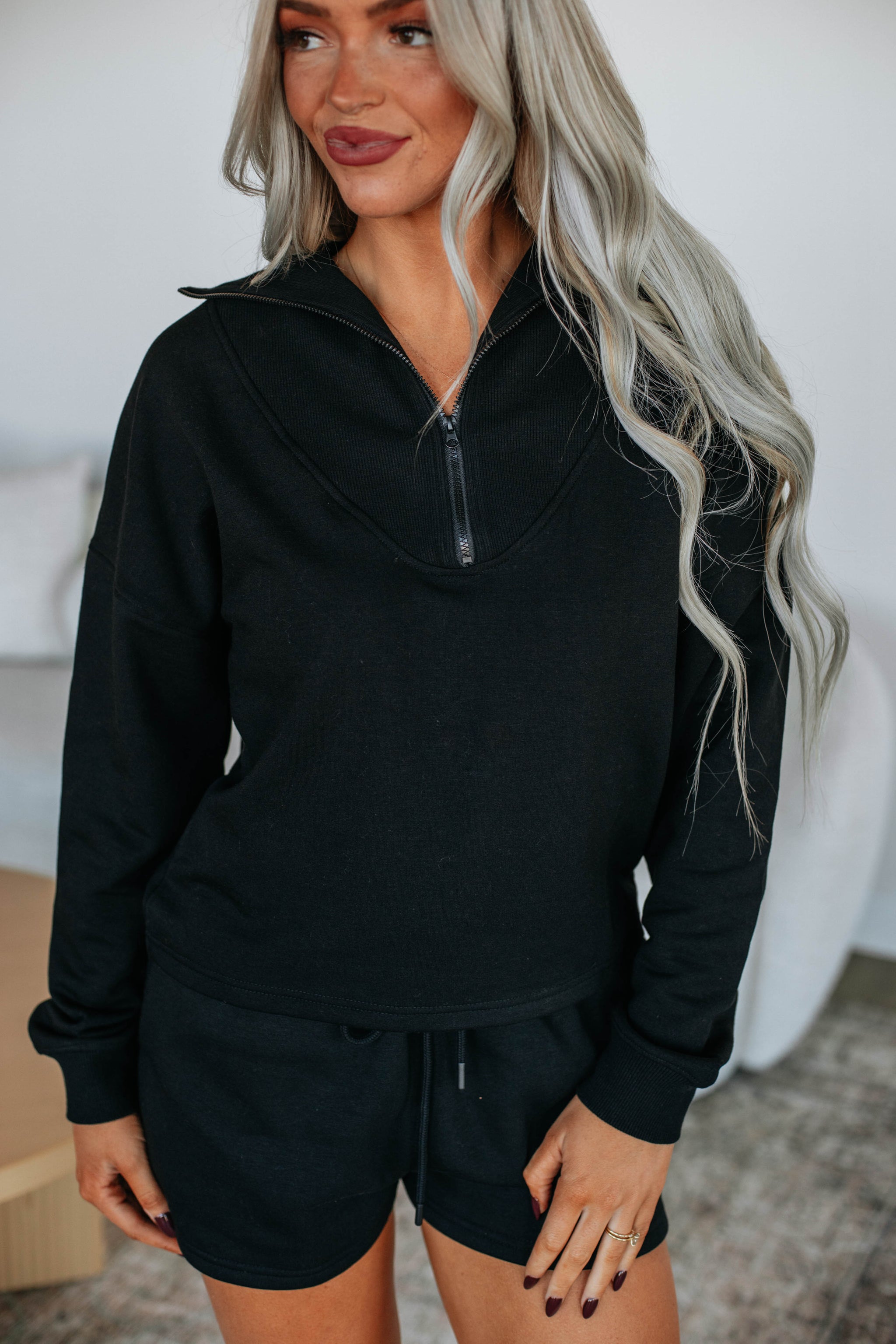 Tova Half-Zip Pullover - Black