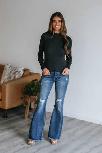 Trey Mock Neck Top - Charcoal