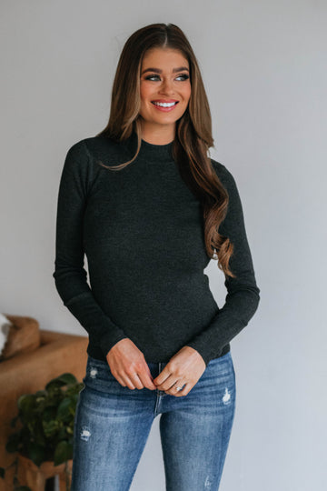 Trey Mock Neck Top - Charcoal