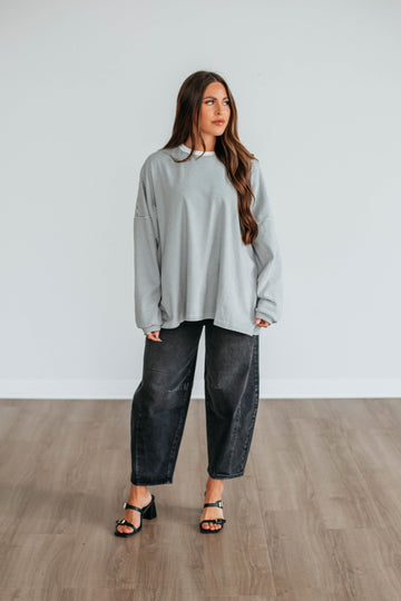 Cayla Striped Top - Charcoal Mix