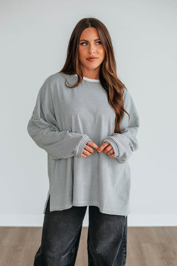 Cayla Striped Top - Charcoal Mix