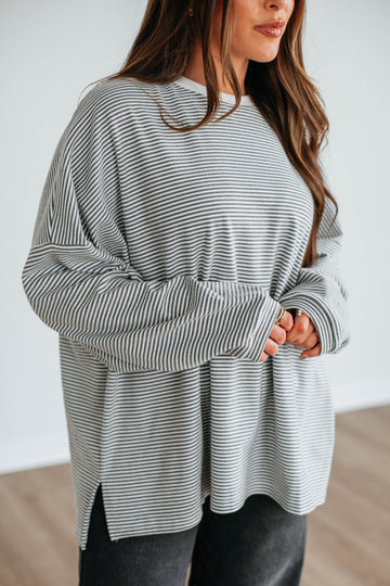 Cayla Striped Top - Charcoal Mix