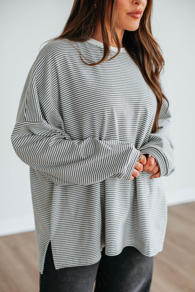 Cayla Striped Top - Charcoal Mix