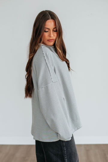 Cayla Striped Top - Charcoal Mix