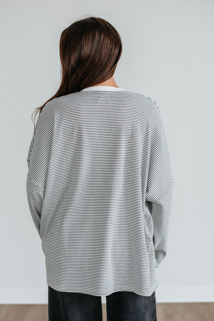 Cayla Striped Top - Charcoal Mix