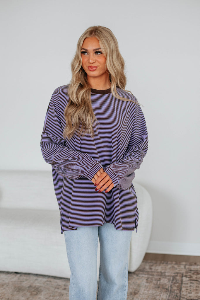 Cayla Striped Top - Lavender Mix