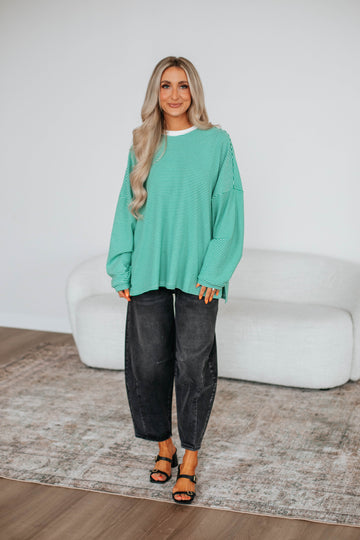 Cayla Striped Top - Kelly Green Mix
