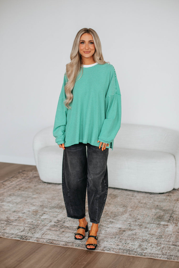 Cayla Striped Top - Kelly Green Mix