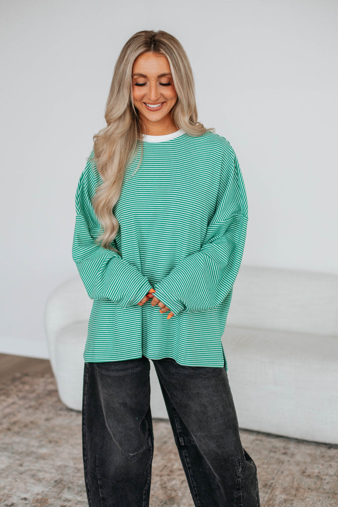 Cayla Striped Top - Kelly Green Mix