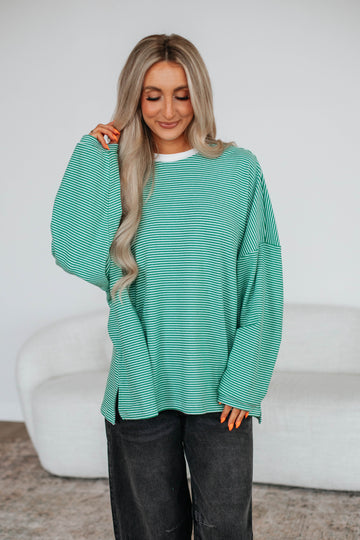 Cayla Striped Top - Kelly Green Mix