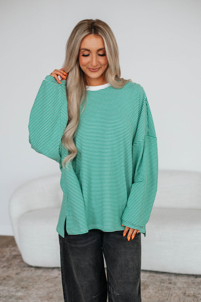 Cayla Striped Top - Kelly Green Mix