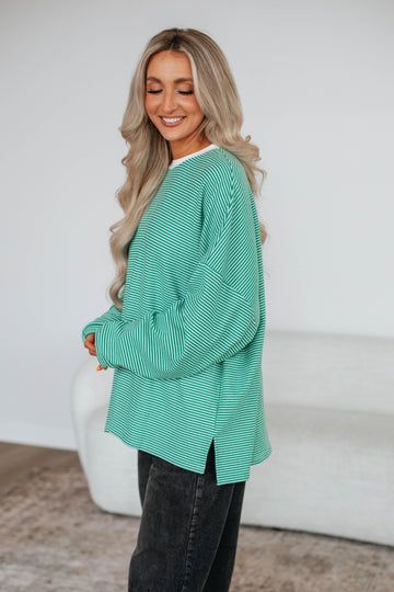 Cayla Striped Top - Kelly Green Mix