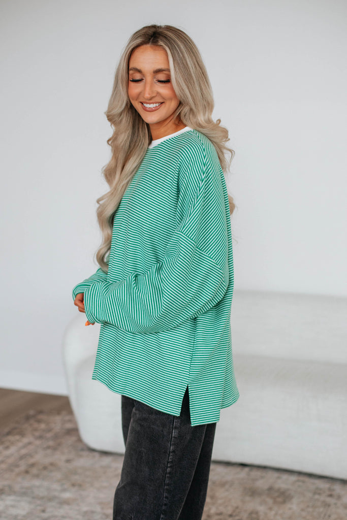Cayla Striped Top - Kelly Green Mix
