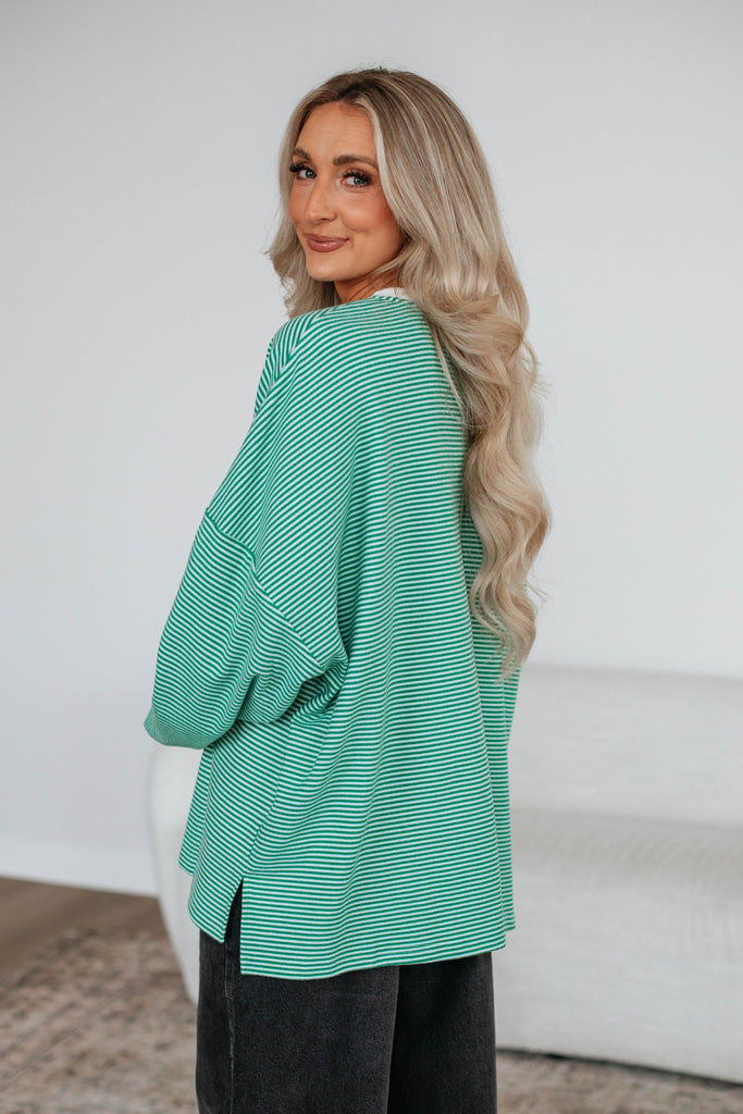 Cayla Striped Top - Kelly Green Mix