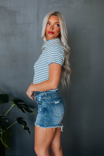 Veridy Ribbed Top - Sky Blue