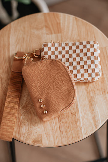 Ira Checkered Dual Wristlet - Tan