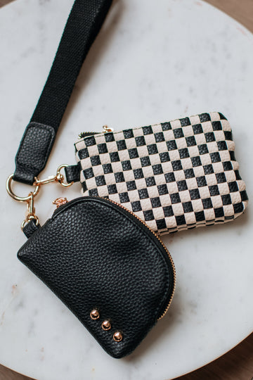 Ira Checkered Dual Wristlet - Black