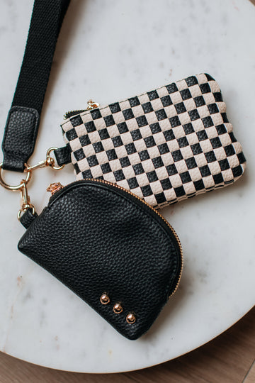 Ira Checkered Dual Wristlet - Black