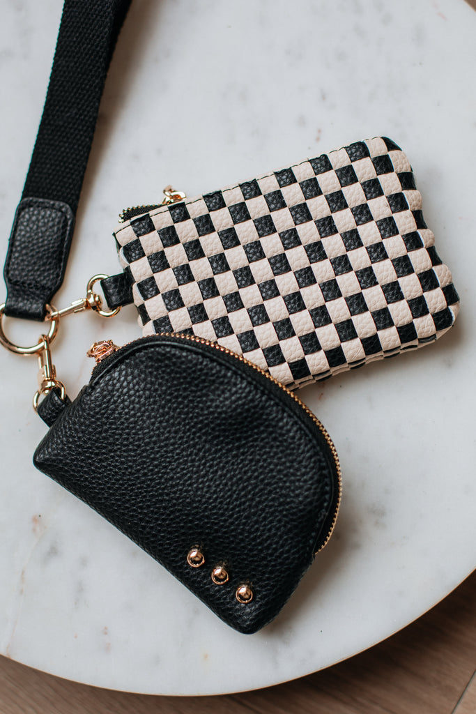 Ira Checkered Dual Wristlet - Black
