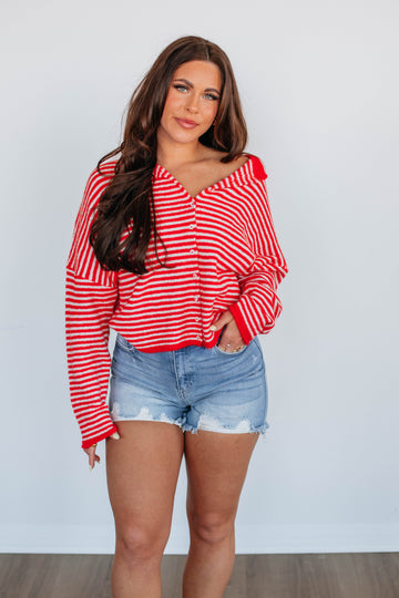 Zoelle Striped Cardigan - Red Mix