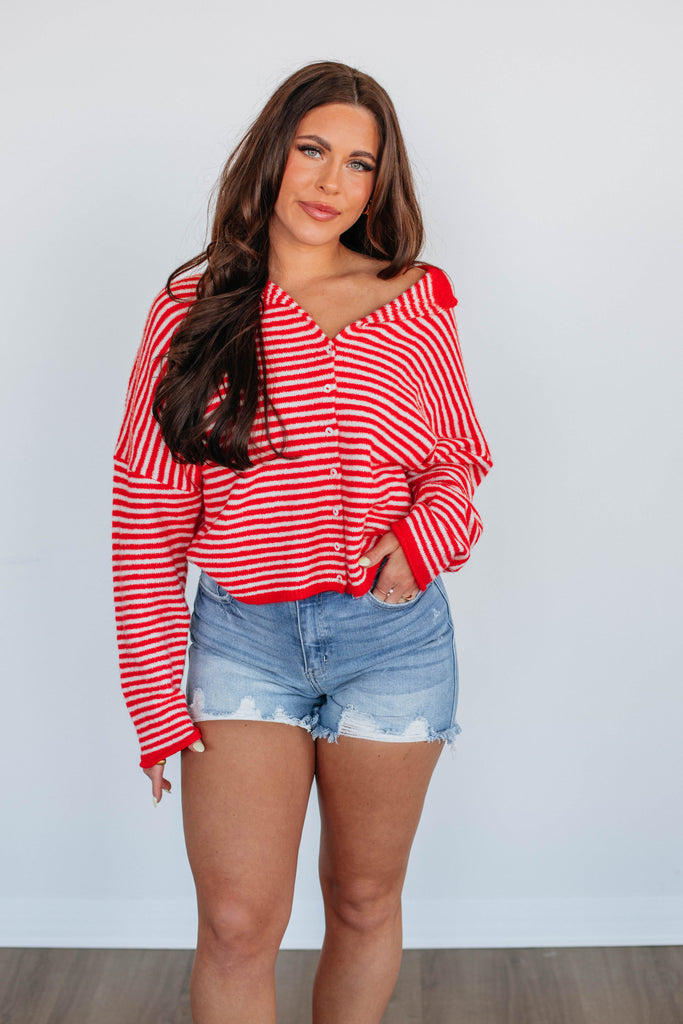 Zoelle Striped Cardigan - Red Mix