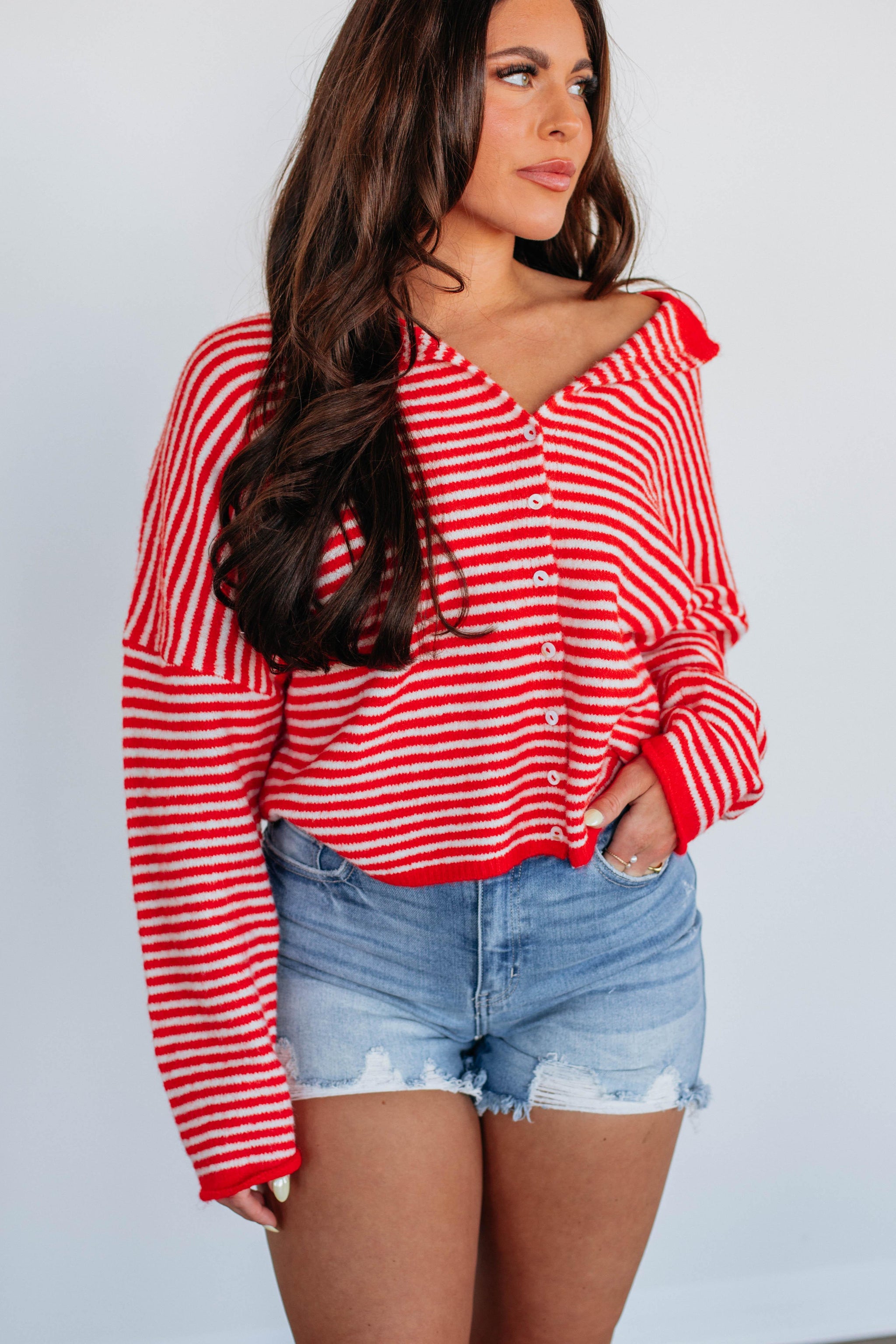 Zoelle Striped Cardigan - Red Mix