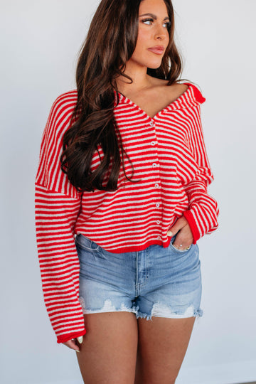 Zoelle Striped Cardigan - Red Mix
