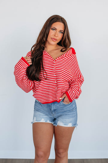Zoelle Striped Cardigan - Red Mix