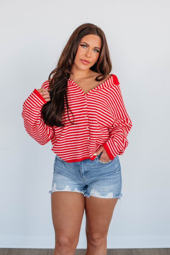 Zoelle Striped Cardigan - Red Mix