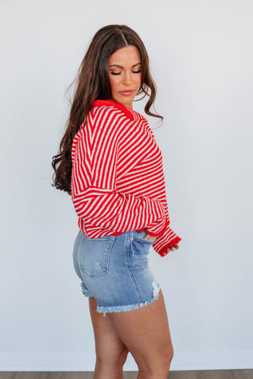 Zoelle Striped Cardigan - Red Mix