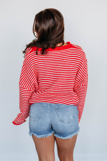Zoelle Striped Cardigan - Red Mix